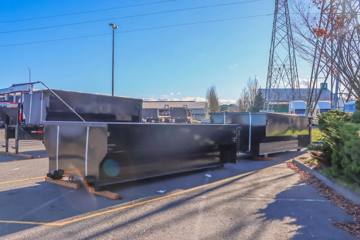 Roll-off dumpster ready for waste disposal at job site for 10 Yard Dumpster Rental in Mission Bend